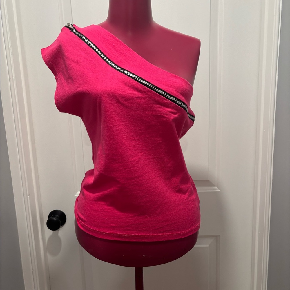 Wet Seal Hot Pink Off-Shoulder Zipper Blouse vintage Y2K M - Picture 2 of 9
